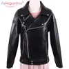 Aleegantmis marca macio pu faux jaquetas de couro mulheres soltas motociclista motociclista casaco preto senhora primavera outono outono outerwear 210607