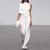 Womens Jumpsuits Rompers One-shoulder Sleeve Casual Commuting Jumpsuit Formal Knitted Solid Straight Sexy Costume White Summer