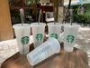 Starbucks Mermaid Goddess 24oz / 710ml plastmuggar Torka återanvändbara klara dricksplatta bottenlock med individuellt förpackade sugrör koppar av DHL