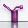 Barboteur de brûleur à mazout en verre coloré Bong à eau pour fumer intégré Plate-forme pétrolière incurvée Pipe Tabac Bol rouge jaune bleu vert violet transparent Narguilé chicha Accessoires