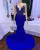 Royal Blue Satin Prom Prom Rep Mermaid Spaghetti ремни сексуальные без спинки формальные вечерние платья на заказ девушки вечеринка платье