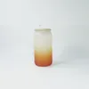Lokalt lager 16oz sublimering Gradient Glass Tumbler Frosted Blank Glass Can With Bamboo Lid återanvändbar halmfärgad glasburk 3191