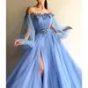 Robes de soirée bleu ciel longue robe de bal une ligne hors épaule appliques formelles Pageant vacances porter une robe de soirée de remise des diplômes personnalisée