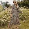 Surplice Neck Paisley Print Belted Wrap Long Maxi Dresses Women Spring Vacation Sleeve Elegant A-Line Dress 210510