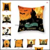 Literie Fournitures Textiles Maison Jardin Orange Halloween Décoration 18X18 Pouces Citrouille Chat Noir Coussin Er Polyester Taie D'oreiller Fête