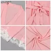 Mulheres Sleepwear Summer Lace Patthwork Nightwear Mulheres Quimono Robe Outono Casual Algodão Bathrobe Bathrobe Cinto Elegante Banheiro Spa