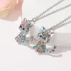 Cute Cat unicorn Pendant Necklace for Women Girls Children Fashion Colorful Crystal Cartoon Animal Necklaces Jewelry Gifts
