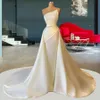 Bridal Gowns Sparkly Crystals Mermaid Pleated Wedding Dresses 2022 Dubai Saudi Longue Robes with Detachable Train De Soiree Vestidos De Novia