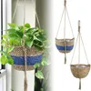 Hängender Pflanzer Rattan gewebter Korb Baumwollkordel Blumentopf Zimmerpflanzenaufhänger Moderner Aufbewahrungsorganisator Home Decor Drop 210712