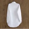 Camisa de algodão branco mulheres primavera outono vintage senhoras longas tops manga casual colarinho colarinho bolsos feminino frouxo bluses 210526