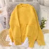 Nomikuma Fake Two Pieces Pullover Women Sweater Causal Patch Long Sleeve Pocket Knitted Tops Autumn Winter Pull Femme 6D067 210427