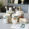 Western Fantasy Jungle Toothbrush Holders Ceramic Luxury Brushing Cup Set With Gold Rim for Family Washroom Couple Gift