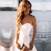 ZJ92202021 White Ivory Applicaties Baljurk Simple Plain Beach Trouwjurken Plus Size Sexy Mouwloze Side Slip