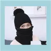 Beanie/Skl Hats, Scarves & Gloves Fashion Aessories Beanies Hat Women Sets 3 Knit Sklies Hats With Bib Mask Female Winter Veet Thick Warm Kn