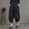 Varış Yaz Sanatlar Stil Kadınlar Gevşek Rahat Elastik Bel Harem Pantolon Tüm Eşitlenmiş Pamuk Denim Ayak Bileği Uzunlukta Kot W157 210512
