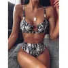 2021 Sexig badkläder hög midja baddräkt brasiliansk Biquini leopard print bikini set ring baddräkt sommar 2 stycke set kvinnor x0522