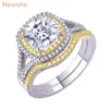 Ela 925 prata esterlina halo amarelo ouro cor anel de noivado casamento banda nupcial conjunto para mulher 18ct almofada corte aaaaa cz 2202232481449