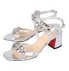 Summer Woman Sandal Flats Low Heel Sandals Chunky Heeld Silver Studs Patent Leather Galerietta Block Heel Womens Sandalie Storlek 35-436541841