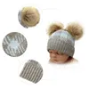 Winter Baby Knitted Caps infants Crochet Beanies Party Favor Hats Double Fur Ball Plaid Hat Children Knit Outdoor Cap T9I001634