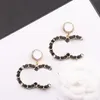 18K Gold Plated Copper Women Letters Stud Earrings Korean Vintage Chain Designer Small Sweet Wind Ladies Stamp Pearl Leather Rope Earring Metal Alloy Jewelry