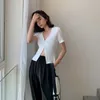 Seksowne Kobiety T Koszula Zipper Slim Dzianiny Solidna Czarna Biała Z Krótkim Rękawem Skinny Podstawowe Przycięte Topy Streetwear Femme Outfit 210608