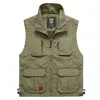 Sommarfjädernät Tunna Multi Pocket Vest för Man Largesize Casual Ärmlös Jacka Med Många Fickor Reporter Waistcoat 211104