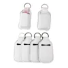 Blancs de sublimation Néoprène rechargeable Porte-désinfectant pour les mains Couverture Porte-chapstick avec porte-clés pour 30ML Flip Cap Containers Bouteille de voyage sxa10