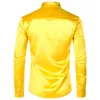 Men's Luxury Sequin Dress Shirts Long Sleeve Silk Satin Shiny Shirt Men Chemise Stage Dance Nightclub Prom Costume 210721