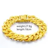 Link Chain Vintage Luxury 24k Gold Color Copper Cuban Armband Hip Hop Men Armband Bangle Man Accessory