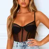 Jocoo Jolee Frauen Sexy Mesh Perspektive Bodysuit Spaghetti Strap Ärmellos Weiß Schwarz Overall Elegante Club Overalls Strampler 210619