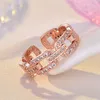 Hollow Chain Diamond Ring Band Finger Rose Gold Open Adjustable women Rings Girls Engagement Wed Fashion Jewelry Will and Sandy