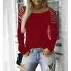 Damska koszulka jesień nowa gorąca moda z długim rękawem okrągłe szyi topy casual solid slim sexy off should streetwear t-shirt 210422