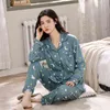 Kvinnors Pajamas Set Långärmad Byxor Hem Pijima Lös två-delad kostym för hemmet Sleepwear Tryckt Loose Kvinna PJS Set 3XL X0526