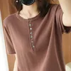 chic oversize summer kint women sweater pullover short sleeve button loose casual kintting female sweater top jumper mujer 210604