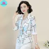 2019 Korean version of the new slim print seven-point sleeve summer small suit jacket X0721