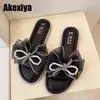 Slippers Lace Ankle Strap Women Flat Shoes Pearl Flower Bow Female Pretty Chic Style Bc215 220304