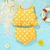Jednoczęściowe dziewczynki bikini strój kąpielowy garnitur odzież dziecięca lato plaża krótkie spodnie rękaw 2 sztuk zestaw wakacje dress wakacje prezent
