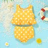 Een-stukken baby meisjes bikini badpak pak kinderkleding zomer strand korte broek mouw 2 stks set vakantie jurk vakantie cadeau