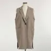 M-2XL simple boutonnage lâche Simple gilet veste blanc automne printemps sans manches costume gilet lin Long manteau femme QEN009 210910