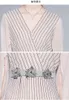 Summer Women Pleated Long Dress Female Elegant Sleeve High Waist Bule Draped Maxi Vestidos V-Neck Chiffon With Belt 210506