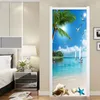 Beach Sea View Sticker porte 3D PVC auto-adhésif auto-adhésif wallpaper papier pâte salon salle de bain peignoir stickers de portes toilette 210317