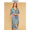 Прикрытие купальников Bohemian Print Print V-образное платье летнее праздничное платье Плюс Женская пляжная одежда Kaftan Custire Cust Up N956 Sarongs