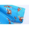 Women Vintage Chic Birds Printed Blue Long Blouses Elegant Fashion Lapel Collar Shirts Female Chic Tops 210520