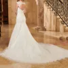 Sparkling Sequined Mermaid Wedding Dress with a Long Wrap Court Train Bridal Gowns Open Back with Lace-Up Tulle Applique