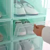 6pcs boîte à chaussures en plastique empilable pliable organisateur de chaussures tiroir mallette de rangement avec porte transparente rabattable dames hommes 33.5x23.5x13cm 210609