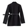 Spring Ankomst Office Ladies Vintage England Solida Black Blazer Kvinnor Eleganta Single Breasted Sashes Slim Suit Jackor 210430