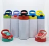 12oz reto copo de sippy sublimation crianças em branco crianças garrafa de água copo de água duplo parede aço inoxidável vácuo isolado beber canecas com tampas de punho 7colors