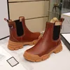 2021 Designer Women Boots Platform Chunky Heel Martin Boot äkta Leather Bee Star Shoes Deserts Luxury Buckle Ankel Shoe 35-42 Box