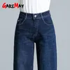 Mode Frauen Casual Gerade Jeans Plus Größe Stretch Weibliche Mom Denim Hosen Hohe Taille für 210428