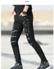 Idopy Fashion Slim Fit Byxor Punk Style Black Patchwork Leather Zippers Dance Night Club Gothic Cool Jeans Byxor för män 210715